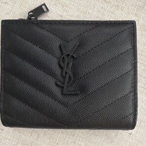 Yves Saint Laurent Black Chevron Quilted Zip Card Case
